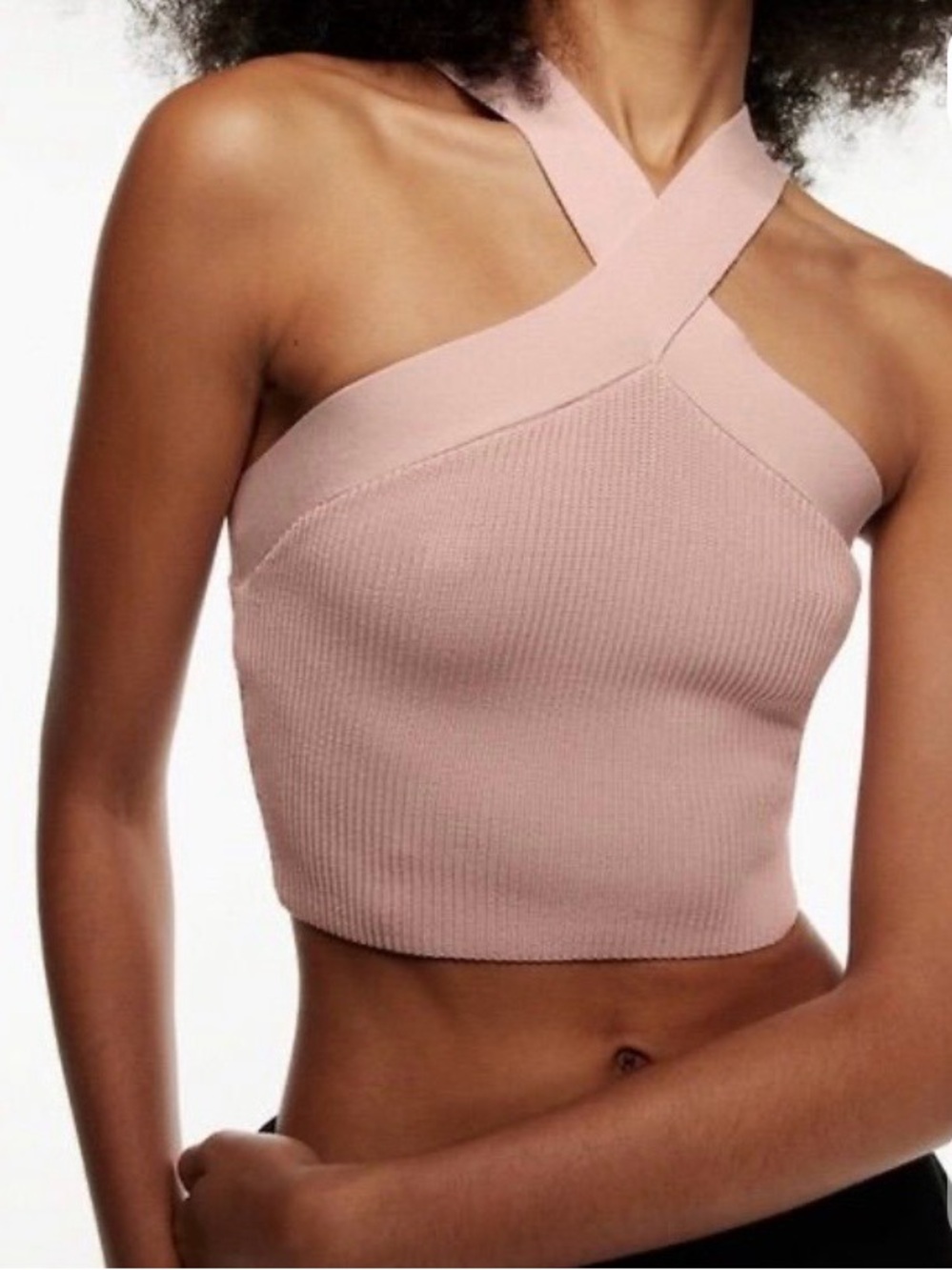 Aritzia Babaton Bundle Blush Pink and cream Crisscross Ribbed Halter Crop Top